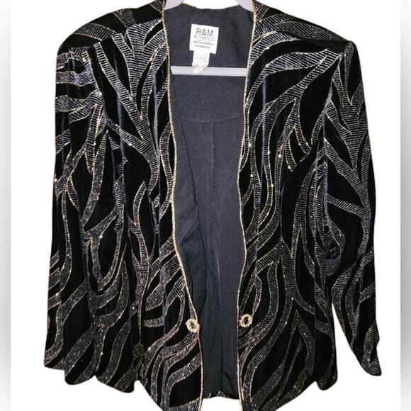 Vintage Embellished Black Velvet Jacket With and Silver with Gold Trim - Picture 2 of 16